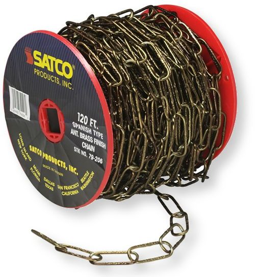 Satco 79-206 Eleven-Gauge Chain, Antique Brass Finish, Length 50 Yards per Reel, Weight 15 Pounds Maximum, UPC 045923792069 (SATCO 79-206 SATCO 79/206 SATCO 79206 SATCO79-206 SATCO79206 SATCO-79-206)