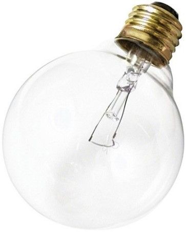 Satco A3647 Model 25G25 Incandescent Light Bulb, Clear Finish, 25 Watts, G25 Lamp Shape, Medium Base, E26 ANSI Base, 130 Voltage, 4 3/8'' MOL, 3.13'' MOD, CC-9 Filament, 180 Initial Lumens, 3000 Average Rated Hours, 1.04 Amps, Long Life, Brass Base, RoHS Compliant, UPC 045923036477 (SATCOA3647 SATCO-A3647 A-3647)