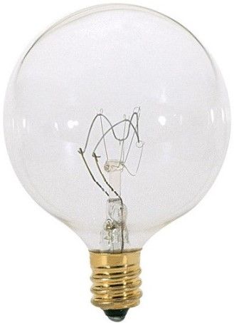 Satco A3931 Model 60G16 1/2 Incandescent Light Bulb, Clear Finish, 60 Watts, G16 Lamp Shape, Candelabra Base, E12 ANSI Base, 130 Voltage, 3'' MOL, 2.06'' MOD, CC-2V Filament, 642 Initial Lumens, 2500 Average Rated Hours, Long Life, Brass Base, RoHS Compliant, UPC 045923039317 (SATCOA3931 SATCO-A3931 A-3931)