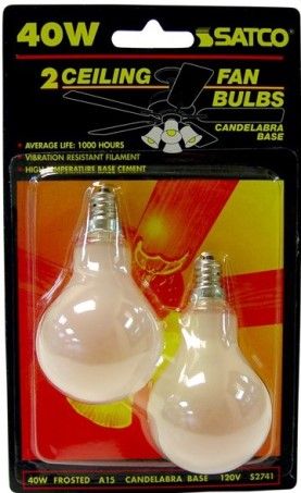 Satco S2741 Model 40A15/F/E12 Incandescent Light Bulb, Frost Finish, 40 Watts, A15 Lamp Shape, Candelabra Base, E12 ANSI Base, 120 Voltage, 3.36'' MOL, 1.88'' MOD, C-9 Filament, 420 Initial Lumens, 1000 Average Rated Hours, General Service Incandescent, Household or Commercial use, Long Life, RoHS Compliant, UPC 045923027413 (SATCOS2741 SATCO-S2741 S-2741)