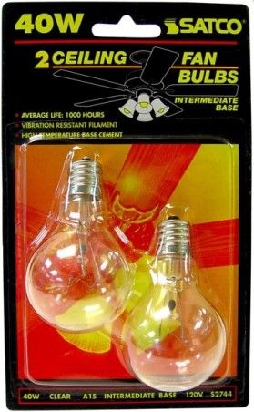 Satco S2744 Model 40A15/CL/E17 Incandescent Light Bulb, Clear Finish, 60 Watts, A15 Lamp Shape, Intermediate Base, E17 ANSI Base, 120 Voltage, 3.36'' MOL, 1.88'' MOD, C-9 Filament, 420 Initial Lumens, 1000 Average Rated Hours, General Service Incandescent, Household or Commercial use, Long Life, RoHS Compliant, UPC 045923027444 (SATCOS2744 SATCO-S2744 S-2744)
