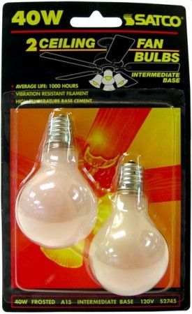Satco S2745 Model 40A15/F/E17 Incandescent Light Bulb, Frost Finish, 40 Watts, A15 Lamp Shape, Intermediate Base, E17 ANSI Base, 120 Voltage, 3.36'' MOL, 1.88'' MOD, C-9 Filament, 420 Initial Lumens, 1000 Average Rated Hours, General Service Incandescent, Household or Commercial use, Long Life, RoHS Compliant, UPC 045923027451 (SATCOS2745 SATCO-S2745 S-2745)