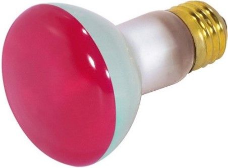 Satco S3200 Model 50R20/R Incandescent Light Bulb, Red Finish, 50 Watts, R20 Lamp Shape, Medium Base, E26 Base, 130 Voltage, 4'' MOL, 2.50'' MOD, CC-9 Filament, 2000 Average Rated Hours, General Service Reflector, Household or Commercial use, Long Life, Brass Base, RoHS Compliant, UPC 045923032004 (SATCOS3200 SATCO-S3200 S-3200)