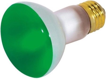 Satco S3201 Model 50R20/G Incandescent Light Bulb, Green Finish, 50 Watts, R20 Lamp Shape, Medium Base, E26 Base, 130 Voltage, 4'' MOL, 2.50'' MOD, CC-9 Filament, 2000 Average Rated Hours, General Service Reflector, Household or Commercial use, Long Life, Brass Base, RoHS Compliant, UPC 045923032011 (SATCOS3201 SATCO-S3201 S-3201)