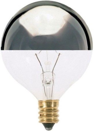 Satco S3244 Model 25G16 1/2/SL Incandescent Light Bulb, Silver Crown Finish, 25 Watts, G16 1/2 Lamp Shape, Candelabra Base, E12 Base, 120 Voltage, 3'' MOL, 2.06'' MOD, CC-2V Filament, 232 Initial Lumens, 1500 Average Rated Hours, Long Life, Brass Base, RoHS Compliant, UPC 045923032448 (SATCOS3244 SATCO-S3244 S-3244)