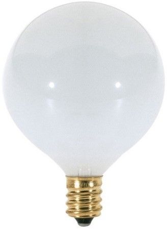 Satco S3260 Model 25G16 1/2/W Decorative Incandescent Light Bulb, Gloss White Finish, 25 Watts, G16 1/2 Lamp Shape, Candelabra Base, E12 Base, 120 Voltage, 3'' MOL, 2.06'' MOD, C-7A Filament, 175 Initial Lumens, 1500 Average Rated Hours, Long Life, Brass Base, RoHS Compliant, UPC 045923032608 (SATCOS3260 SATCO-S3260 S-3260)