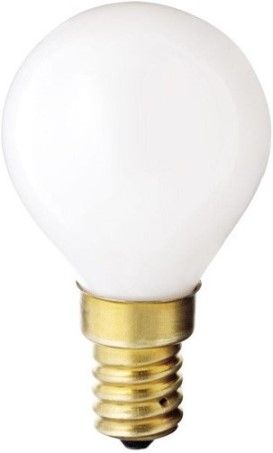 Satco S3398 Model 40G14/W Decorative Incandescent Light Bulb, Gloss White Finish, 40 Watts, G14 Lamp Shape, European Base, E14 Base, 130 Voltage, 3 1/8'' MOL, 1.75'' MOD, CC-9 Filament, 330 Initial Lumens, 1500 Average Rated Hours, Long Life, Brass Base, RoHS Compliant, UPC 045923033988 (SATCOS3398 SATCO-S3398 S-3398)