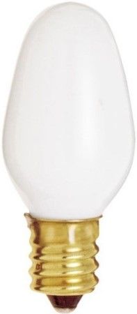 Satco S3692 Model 7C7/W Incandescent Light Bulb, White Finish, 4 Watts, C7 Lamp Shape, Candelabra Base, E12 ANSI Base, 120 Voltage, 2 1/8'' MOL, 0.88'' MOD, C-7A Filament, 28 Initial Lumens, 3000 Average Rated Hours, Long Life, Brass Base, RoHS Compliant, UPC 045923036927 (SATCOS3692 SATCO-S3692 S-3692)