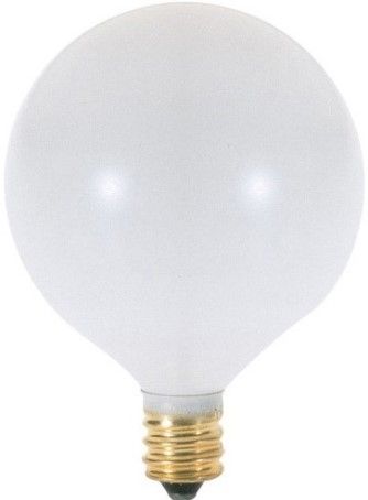 Satco S3753 Model 25G16 1/2/W Incandescent Light Bulb, Satin White Finish, 25 Watts, G16 1/2 Lamp Shape, Candelabra Base, E12 ANSI Base, 120 Voltage, 3'' MOL, 2.06'' MOD, C-7A Filament, 202 Initial Lumens, 1500 Average Rated Hours, Long Life, Brass Base, RoHS Compliant, UPC 045923037535 (SATCOS3753 SATCO-S3753 S-3753)