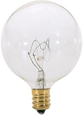 Satco S3771 Model 60G16 1/2 Incandescent Light Bulb, Clear Finish, 60 Watts, G16 Lamp Shape, Candelabra Base, E12 ANSI Base, 120 Voltage, 3'' MOL, 2.06'' MOD, CC-2V Filament, 672 Initial Lumens, 1500 Average Rated Hours, Long Life, Brass Base, RoHS Compliant, UPC 045923037719 (SATCOS3771 SATCO-S3771 S-3771)