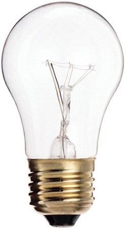 Satco S3810 Model 40A15/CL Incandescent Light Bulb, Clear Finish, 40 Watts, A15 Lamp Shape, Medium Base, E26 ANSI Base, 130 Voltage, 3 1/2'' MOL, 1.88'' MOD, C-9 Filament, 290 Initial Lumens, 2500 Average Rated Hours, Household or Commercial use, Long Life, RoHS Compliant, UPC 045923038105 (SATCOS3810 SATCO-S3810 S-3810)