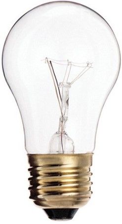 Satco S3814 Model 25A15/CL Incandescent Light Bulb, Clear Finish, 25 Watts, A15 Lamp Shape, Medium Base, E26 ANSI Base, 130 Voltage, 3 1/2'' MOL, 1.88'' MOD, C-9 Filament, 150 Initial Lumens, 2500 Average Rated Hours, Household or Commercial use, Long Life, RoHS Compliant, UPC 045923038143 (SATCOS3814 SATCO-S3814 S-3814)