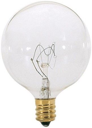 Satco S3821 Model 15G16 1/2 Incandescent Light Bulb, Clear Finish, 15 Watts, G16 Lamp Shape, Candelabra Base, E12 ANSI Base, 120 Voltage, 3'' MOL, 2.06'' MOD, CC-2V Filament, 114 Initial Lumens, 1500 Average Rated Hours, Long Life, Brass Base, RoHS Compliant, UPC 045923038211 (SATCOS3821 SATCO-S3821 S-3821)