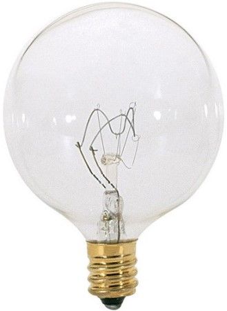 Satco S3822 Model 25G16 1/2 Incandescent Light Bulb, Clear Finish, 25 Watts, G16 Lamp Shape, Candelabra Base, E12 ANSI Base, 120 Voltage, 3'' MOL, 2.06'' MOD, C-7A Filament, 232 Initial Lumens, 1500 Average Rated Hours, Long Life, Brass Base, RoHS Compliant, UPC 045923038228 (SATCOS3822 SATCO-S3822 S-3822)