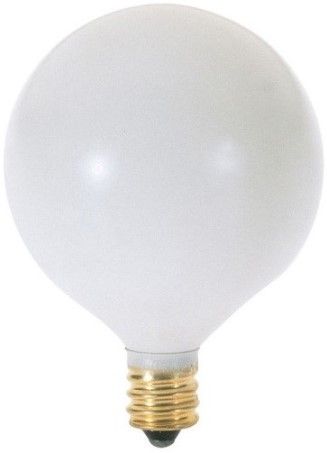 Satco S3825 Model 25G16 1/2/W Incandescent Light Bulb, Satin White Finish, 25 Watts, G16 Lamp Shape, Candelabra Base, E12 ANSI Base, 120 Voltage, 3'' MOL, 2.06'' MOD, C-7A Filament, 202 Initial Lumens, 1500 Average Rated Hours, Long Life, Brass Base, RoHS Compliant, UPC 045923038259 (SATCOS3825 SATCO-S3825 S-3825)