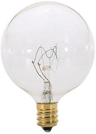 Satco S3831 Model 60G16 1/2 Incandescent Light Bulb, Clear Finish, 60 Watts, G16 Lamp Shape, Candelabra Base, E12 ANSI Base, 120 Voltage, 3'' MOL, 2.06'' MOD, CC-2V Filament, 672 Initial Lumens, 1500 Average Rated Hours, Long Life, Brass Base, RoHS Compliant, UPC 045923038310 (SATCOS3831 SATCO-S3831 S-3831)