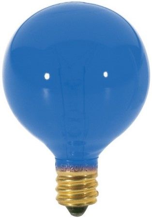 Satco S3834 Model 10G12 1/2/B Incandescent Light Bulb, Transparent Blue Finish, 10 Watts, G12 Lamp Shape, Candelabra Base, E12 ANSI Base, 120 Voltage, 2 3/8'' MOL, 1.56'' MOD, C-7A Filament, 1500 Average Rated Hours, Long Life, Brass Base, RoHS Compliant, UPC 045923038341 (SATCOS3834 SATCO-S3834 S-3834)