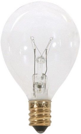 Satco S3844 Model 10G12 1/2 Incandescent Light Bulb, Clear Finish, 10 Watts, G12 Lamp Shape, Candelabra Base, E12 ANSI Base, 120 Voltage, 2 3/8'' MOL, 1.56'' MOD, C-7A Filament, 60 Initial Lumens, 1500 Average Rated Hours, Long Life, Brass Base, RoHS Compliant, UPC 045923038440 (SATCOS3844 SATCO-S3844 S-3844)