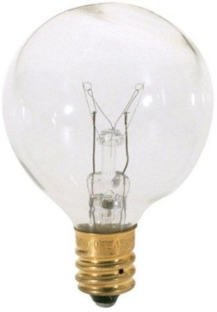 Satco S3846 Model 25G12 1/2 Incandescent Light Bulb, Clear Finish, 25 Watts, G12 Lamp Shape, Candelabra Base, E12 ANSI Base, 120 Voltage, 2 3/8'' MOL, 1.56'' MOD, C-7A Filament, 180 Initial Lumens, 1500 Average Rated Hours, Long Life, Brass Base, RoHS Compliant, UPC 045923038464 (SATCOS3846 SATCO-S3846 S-3846)