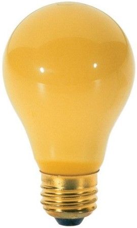 Satco S3859 Model 40A/Bug Incandescent Light Bulb, Yellow Finish, 40 Watts, A19 Lamp Shape, Medium Base, E26 ANSI Base, 130 Voltage, 4 1/8'' MOL, 2.38'' MOD, C-9 Filament, 2000 Average Rated Hours, Long Life, Household or Commercial use, RoHS Compliant, UPC 045923038594 (SATCOS3859 SATCO-S3859 S-3859)
