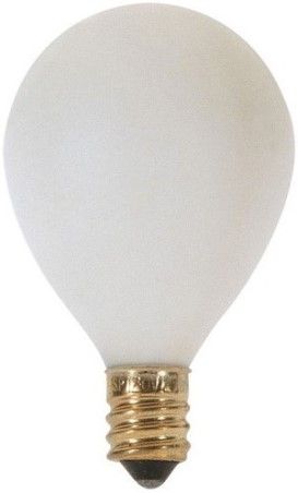 Satco S3863 Model 25G12 1/2/W Incandescent Light Bulb, Satin White Finish, 25 Watts, G12 1/2 Pear Lamp Shape, Candelabra Base, E12 ANSI Base, 120 Voltage, 2 3/8'' MOL, 1.56'' MOD, C-7A Filament, 180 Initial Lumens, 1500 Average Rated Hours, Long Life, Brass Base, RoHS Compliant, UPC 045923038631 (SATCOS3863 SATCO-S3863 S-3863)