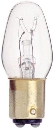 Satco S3904 Model 10C7/DC Incandescent Light Bulb, Clear Finish, 10 Watts, C7 Lamp Shape, DC Bay Base, BA15d ANSI Base, 130 Voltage, 2 1/8'' MOL, 0.88'' MOD, C-7A Filament, 60 Initial Lumens, 2500 Average Rated Hours, RoHS Compliant, UPC 045923039041 (SATCOS3904 SATCO-S3904 S-3904)