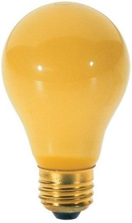 Satco S3938 Model 60A/Bug Incandescent Light Bulb, Yellow Finish, 60 Watts, A19 Lamp Shape, Medium Base, E26 ANSI Base, 130 Voltage, 4 1/8'' MOL, 2.38'' MOD, C-9 Filament, 2000 Average Rated Hours, Household or Commercial use, Long Life, RoHS Compliant, UPC 045923039386 (SATCOS3938 SATCO-S3938 S-3938)