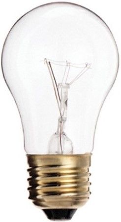 Satco S3948 Model 15A15 Incandescent Light Bulb, Clear Finish, 15 Watts, A15 Lamp Shape, Medium Base, E26 ANSI Base, 130 Voltage, 3 1/2'' MOL, 1.88'' MOD, C-9 Filament, 100 Initial Lumens, 2500 Average Rated Hours, Household or Commercial use, Vibration Service, Long Life, RoHS Compliant, UPC 045923039485 (SATCOS3948 SATCO-S3948 S-3948)