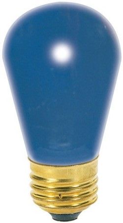 Satco S3963 Model 11S14/B Incandescent Light Bulb, Ceramic Blue Finish, 11 Watts, S14 Lamp Shape, Medium Base, E26 ANSI Base, 130 Voltage, 3 1/2'' MOL, 1.75'' MOD, CC-9 Filament, 2500 Average Rated Hours, RoHS Compliant, UPC 045923039638 (SATCOS3963 SATCO-S3963 S-3963)