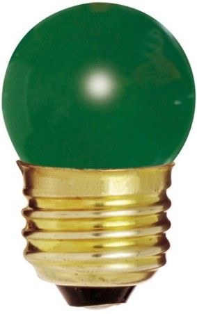 Satco S4509 Model 7 1/2S11/G Incandescent Light Bulb, Ceramic Green Finish, 7.5 Watts, S11 Lamp Shape, Medium Base, E26 ANSI Base, 120 Voltage, 2 1/4'' MOL, 1.38'' MOD, C-7A Filament, 2500 Average Rated Hours, Special application incandescent, RoHS Compliant, UPC 045923045097 (SATCOS4509 SATCO-S4509 S-4509)