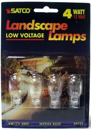 Satco S4551 Model W2.1x9.5d Landscape Miniature Lamp, 4 Watts, T5 Lamp Shape, Mini Wedge Base, 4T5 ANSI Base, 12 Voltage, 0.62'' MOL, 1.50'' MOD, C2R Filament, 1000 Average Rated Hours, Low wattage, Long Life, UPC 045923045516 (SATCOS4551 SATCO-S4551 S-4551)
