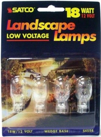 Satco S4554 Model W2.1x9.5d Landscape Miniature Lamp, 18 Watts, T7 Lamp Shape, Mini Wedge Base, 18T5 ANSI Base, 12 Voltage, 0.62'' MOL, 1.50'' MOD, C2R Filament, 1000 Average Rated Hours, Low wattage, Long Life, UPC 045923045547 (SATCOS4554 SATCO-S4554 S-4554)