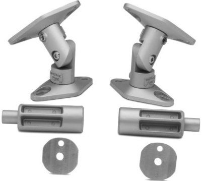 Vantage Point SATP-S Universal Satellite Speaker Mount (2-Pack), Silver, Compatible with most major brands of satellite speakers, 4-Axis, tilt, and rotational adjustments for optimal positioning, 162 degres movement, Keyhole adapters included, 2-Hole Mounting Plates included, Extension for ceiling mounting included, UPC 734703400552 (SATPS SATP)