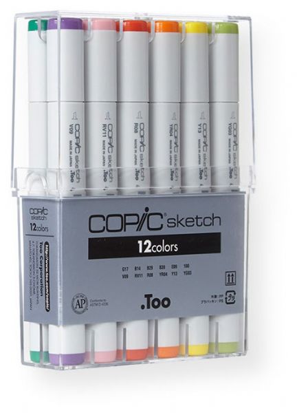 Copic SB12 Color Basic Set of 12 Markers; The most popular marker in the Copic line; Perfect for scrapbooking, professional illustration, fashion design, manga, and craft projects; Photocopy safe and guaranteed color consistency; EAN 4511338003725 (SB12 SB-12 S-B12 SB1-2 COPICSB12 COPIC-SB12)