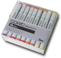 Copic SB36 Sketch, 36-Color Basic Marker Set; The most popular marker in the Copic line;Compatible with the Copic Airbrush System; Markers are refillable and available in all colors listed; Set includes markers in 36 colors; Photocopy safe and guaranteed color consistency; UPC 4511338003732 (COPICSB36 COPIC SB36 SB 36 COPIC-SB36 SB-36) 