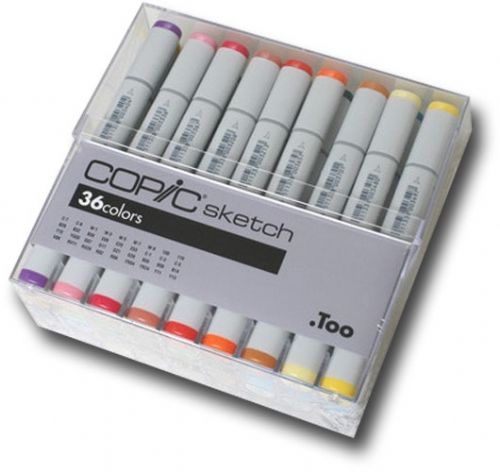 Copic SB36 Sketch, 36-Color Basic Marker Set; The most popular marker in the Copic line;Compatible with the Copic Airbrush System; Markers are refillable and available in all colors listed; Set includes markers in 36 colors; Photocopy safe and guaranteed color consistency; UPC 4511338003732 (COPICSB36 COPIC SB36 SB 36 COPIC-SB36 SB-36)