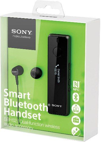 Sony SBH52 Smart Bluetooth Handset, Black, Dual-function wireless audio accessory, Handheld for calling and hands free for calling and listening to music, Handset and headset, One-touch (NFC) connect and go, Music experience, Bluetooth 3.0, Multipoint connectivity, FM radio with RDS, Android app enabled, HD Voice ready, UPC 095673856849 (SBH-52 SBH 52 SB-H52 SBH52BLACK)