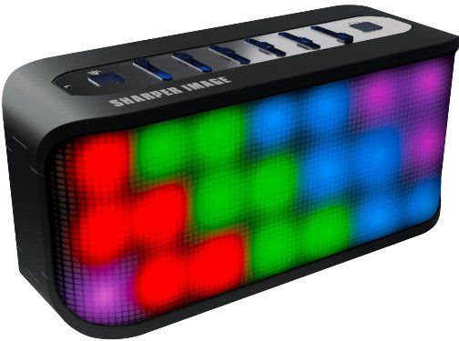 Sharper Image SBT609XBK Wireless Bluetooth Party Speaker with LED Color-Changing Lights, Black; Astounding sound-responsive technology couples with rich audio to create the Sound Responsive Equalizer Speaker by Sharper Image; Built-in equalizer panel allows for the direct control of bass, treble, and tones, truly crafting a custom sound for each user's tastes and preferences (SBT-609XBK SBT 609XBK SBT609X)