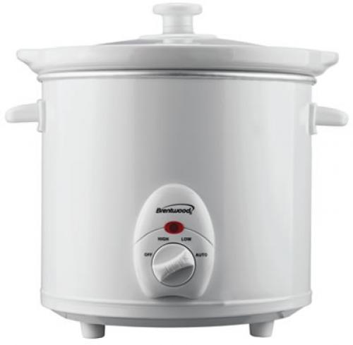 Brentwood Appliances SC-135W 3.0 Quart Slow Cooker in White; 3 Quart Capacity; Metal Body with White Finish; 3 Heat Setting; High, Low, Auto; Removable Ceramic Pot; Tempered Glass Lid; Cool Touch Handles; LED Power Indicator; Power: 200 Watts; Approval Code: cUL; Item Weight: 8.0 lbs; Item Dimension (LxWxH): 10.25 x 9.25 x 10.5; Colored Box Dimension: 10.5 x 10.5 x 11; Case Pack: 2; Case Pack Weight: 16 lbs; Case Pack Dimension: 18 x 11 x11.5 (SC135W SC-135W SC-135W)