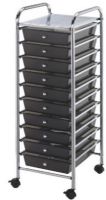 Alvin SC10MC Storage Cart with 10 Multicolor Drawers, Molded stops on drawers prevent drawer from pushing through the back of cart, Each drawer can hold up to 3 lbs, Carts have four casters - two locking, Double-wide carts - 12-drawer and 20-drawer units have middle leg supports and casters for added stability, with six casters - three locking, UPC 088354807667 (SC-10MC SC 10MC) 