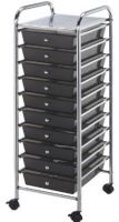 Alvin SC10SM Storage Cart with 10 Smoke Colored Drawers, Molded stops on drawers prevent drawer from pushing through the back of cart, Each drawer can hold up to 3 lbs. Carts have four casters - two locking, Double-wide carts - 12-drawer and 20-drawer units have middle leg supports and casters for added stability, with six casters - three locking, UPC 088354807629 (SC-10SM SC 10SM) 