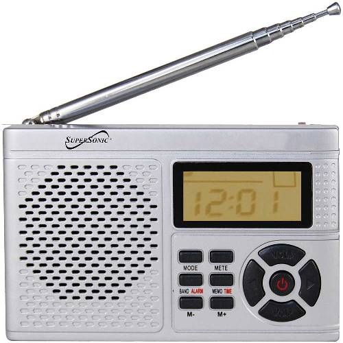 Supersonic SC-1104 AM/FM/TV Pocket Radio, LCD with Digital Display, Built-in Time/Alarm Function, FM Frequency 87.5-108 MHz, AM Frequency 520-1620 KHz, TV Frequency 56-93MHz / 174-223MHz, Pre-set Station (20 stations each band), Built-in Speaker, Telescopic Antenna, Earphone Jack, Built-in Hand Strap, Earbuds Included, UPC 639131011045 (SC1104 SC 1104)