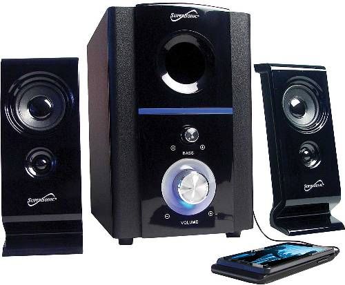 Supersonic SC-1120 Multimedia 2.1 Speaker System With USB/SD Inputs, Powerful Speaker System, Simple Wired Connection to Audio Devices with USB Input, Built-in USB Input, SD Card Slot Input, FM Radio, 15W + 3W x 2 RMS Power, Impedance 4 ohm, Signal Noise 75dB, Power Consumption 21W (RMS), Frequency Response 50Hz-18Hz, S/N 75dB, UPC 639131011205 (SC1120 SC 1120) 