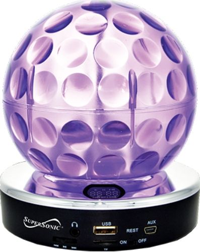 Supersonic SC1379-PUR Disco Ball High Quality Performance Portable Speaker, Purple; Dazzling and Colorful Light Patterns Are Projected Onto Ceilings and Walls, Giving You an Instant Party Atmosphere; Enjoy Listening to Your Music Anywhere You Go; Compatible with iPhone, iPod, iPad & Many Other Smartphones & MP3 Players; UPC 639131013797 (SC1379PUR SC-1379-PUR SC-1379PUR SC1379)