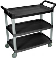 Luxor SC13-B Large Serving Cart with 3 Shelves, Black; Designed for maximum storage and weight capacity; Overall cart dimensions are 40 1/2" W X 19 3/4" D X 37 1/4" H; Top shelf usable space is 29 1/2" W x 19 1/4" D and lower shelves are 33 1/4" W x 19 1/4" D; All shelves include a 1" lip on both sides and the back to help control contents; UPC 847210028079 (SC13B SC13 SC-13-B SC 13-B) 