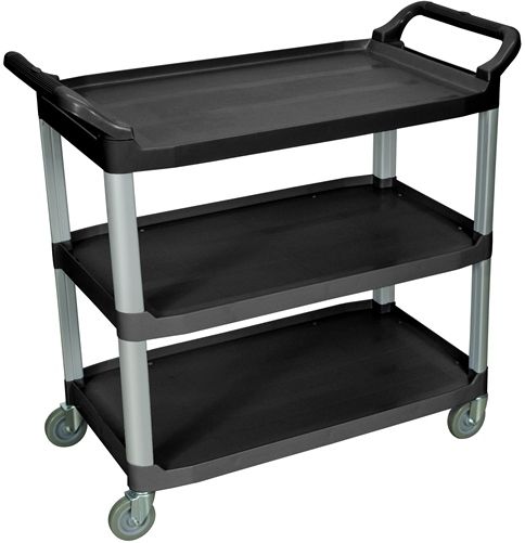 Luxor SC13-B Large Serving Cart with 3 Shelves, Black; Designed for maximum storage and weight capacity; Overall cart dimensions are 40 1/2