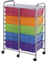 Alvin SC15MCDW Storage Cart 15 Drawer, Standard and Deep Multi-Colored; Plastic Material; Molded stops on drawers prevent drawer from pushing through the back of cart; Each drawer can hold up to 3 lbs Double-wide cart has middle leg supports and casters for added stability, with six casters (two locking); UPC 88354938231 (SC15MCDW SC15-MCDW SC-15MCDW ALVINSC15MCDW ALVIN-SC15-MCDW ALVIN-SC-15-MCDW) 