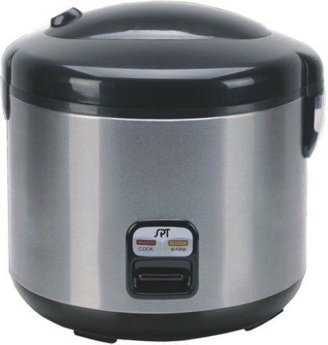 Sunpentown SC-1813SS Rice Cooker with Stainless Body; 10 cups/1.8 Liter Capacity; Easy one-button operation; Automatic keep warm system; Cool touch exterior; Pressure-sealed inner locking lid; 3-Dimensional heating from top, sides and bottom; Cook and Keep Warm indicator lights; Removable non-stick inner pot; UPC 876840005327 (SC1813SS SC 1813SS SC-1813S SC-1813)