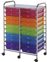 Alvin SC20MCDW Storage Cart with 20 Multicolor Drawers, Molded stops on drawers prevent drawer from pushing through the back of cart, Each drawer can hold up to 3 lbs, Carts have four casters - two locking, Double-wide carts - 12-drawer and 20-drawer units have middle leg supports and casters for added stability, with six casters - three locking, UPC 088354807605 (SC20-MCDW SC20 MCDW) 