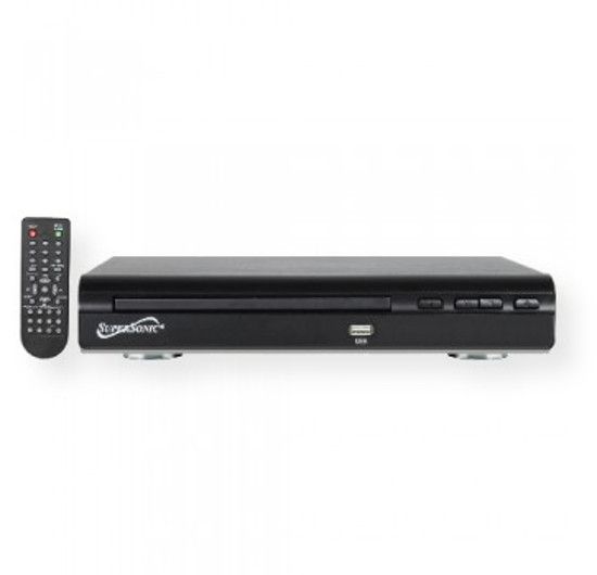 Supersonic SC25 2.0 Channel DVD Player with USB Input; Black; 2.0 Channel DVD Player; Media Player Features Optimized Video Image Quality; Compatible with DVD/CD/VCD/SVCD/MP3/Picture/CD-R/CD-RW; Built in USB Input: Access Your Digital Media Files Directly From USB; Multi Angle Viewing with Digital Zoom Supports; UPC 639131000254 (SC25 SC-25 SC25DVD SC25-DVD SC25SUPERSONIC SC25-SUPERSONIC)